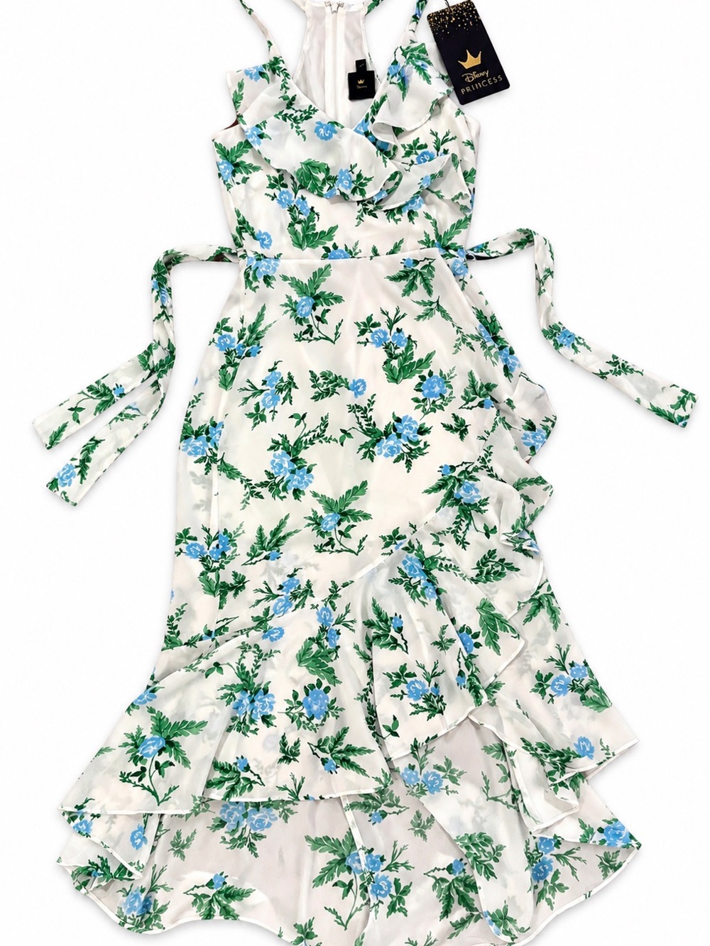 Disney Princess Floral Maxi Dress Womens S NWT Ruffle High Low Tie Waist